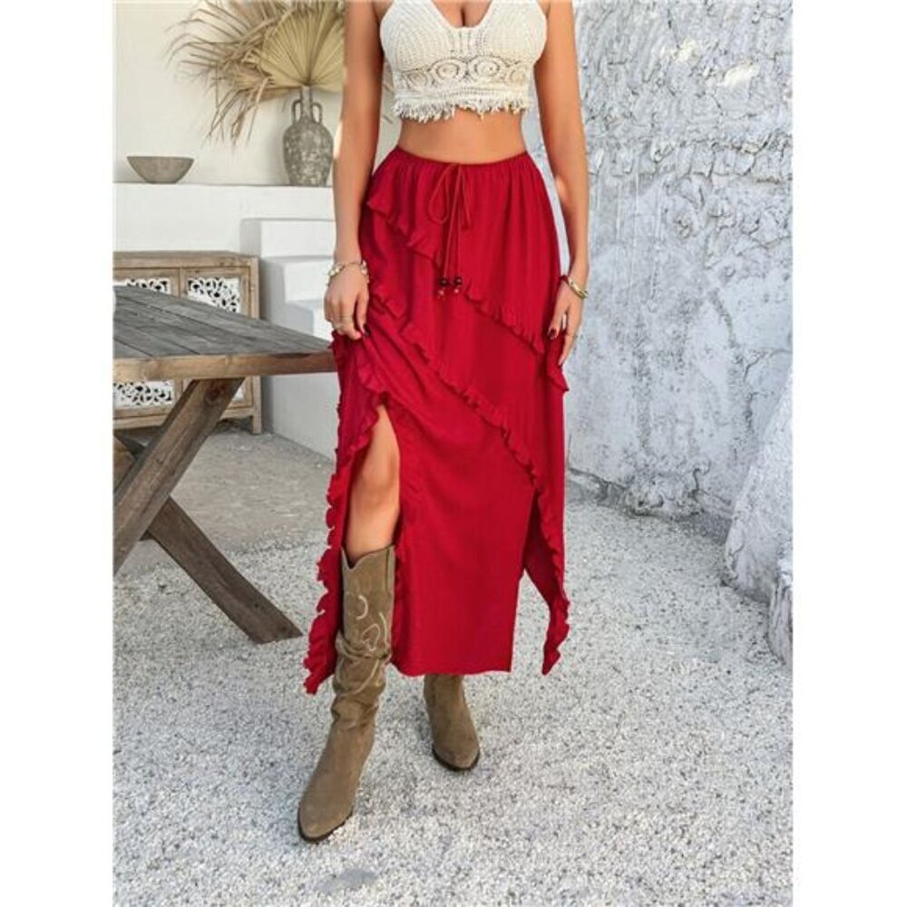 Devine Slit Drawstring Ruffled Skirt - Picture 13 of 16